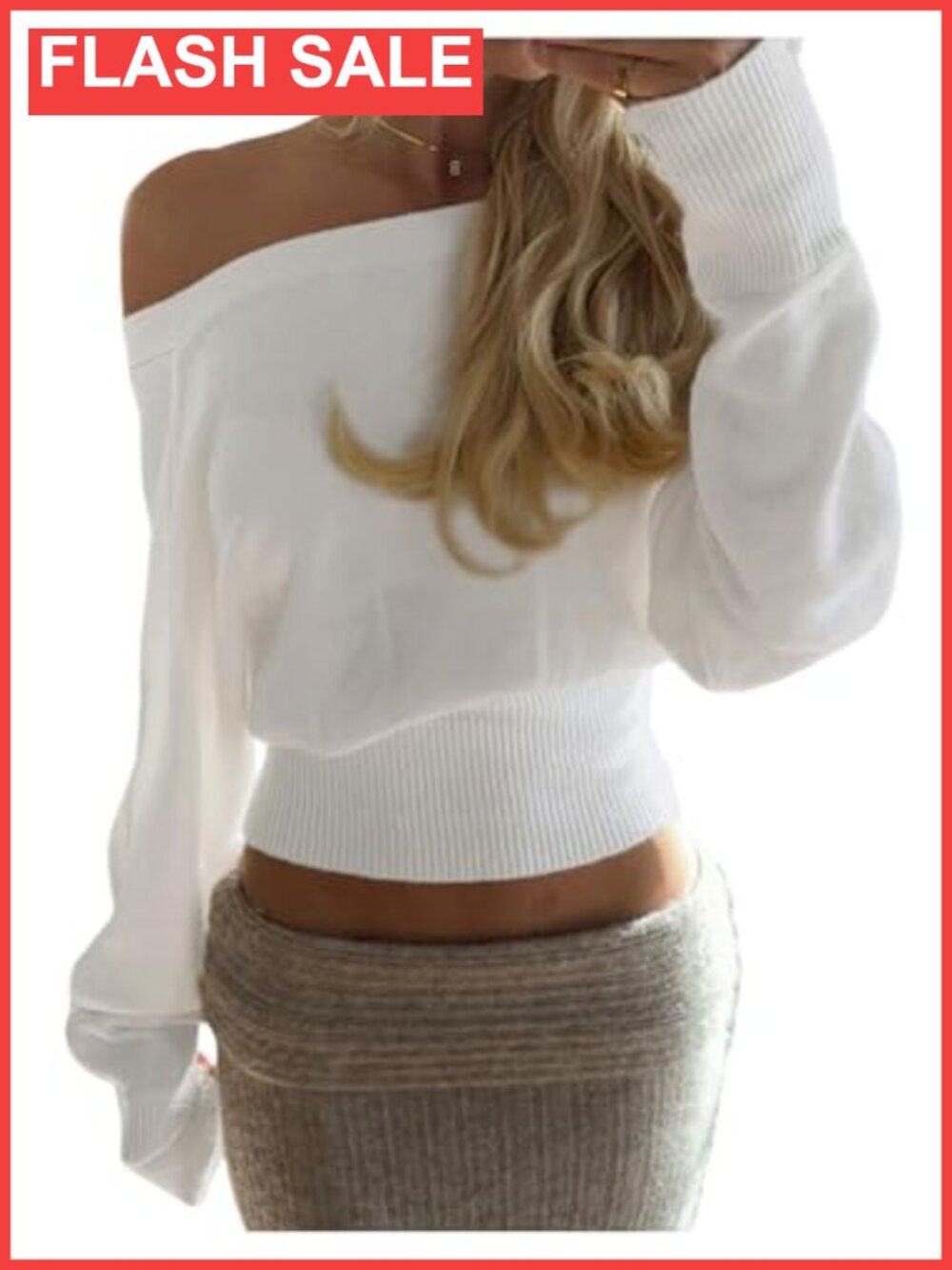 Off Shoulder Cinched Waist Knit Sweater Long Sleeve Pullover